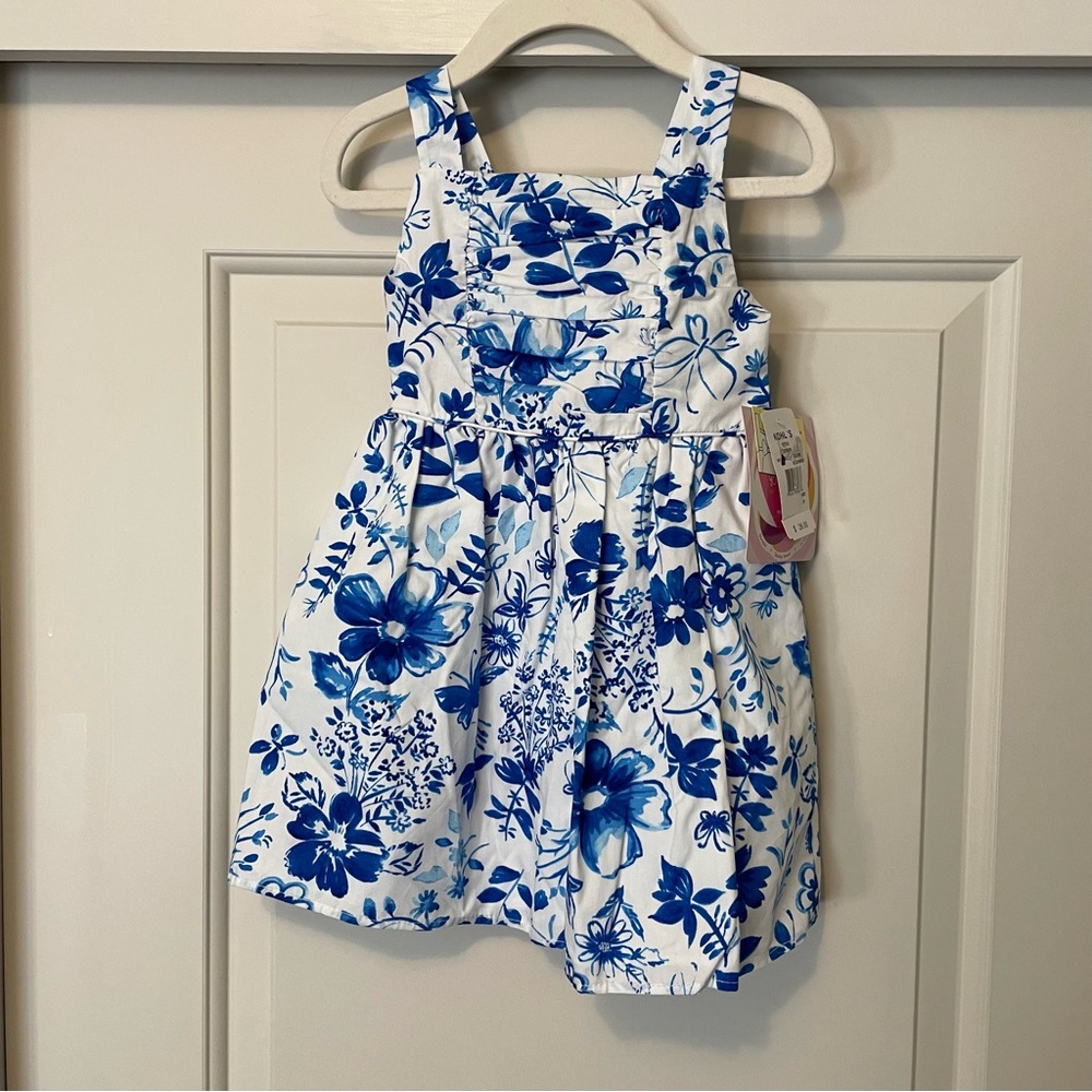 NWT You gland Girls 3T Cotton Sundress White with Blue Flowers & Butterflies New